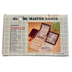 Globemaster Magnetic Travel Game Set 15 Games in One Vintage in Zip Case